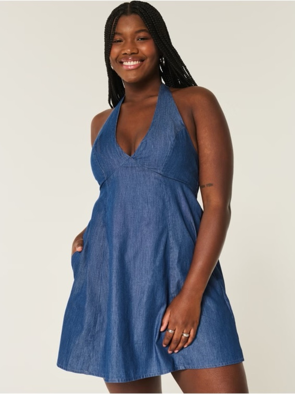 Denim Halter Mini Dress